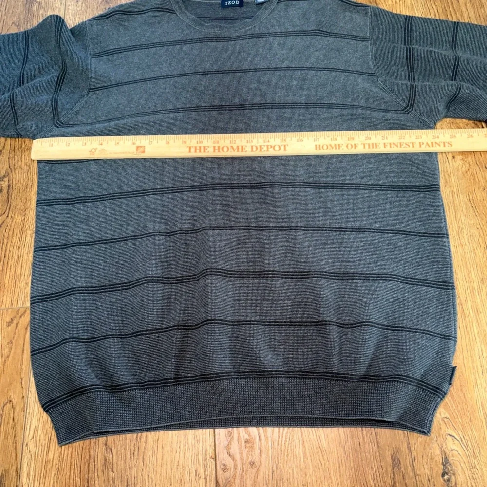 IZOD Charcoal Gray Black Striped 100% Cotton Knit Crewneck Sweater Mens XL